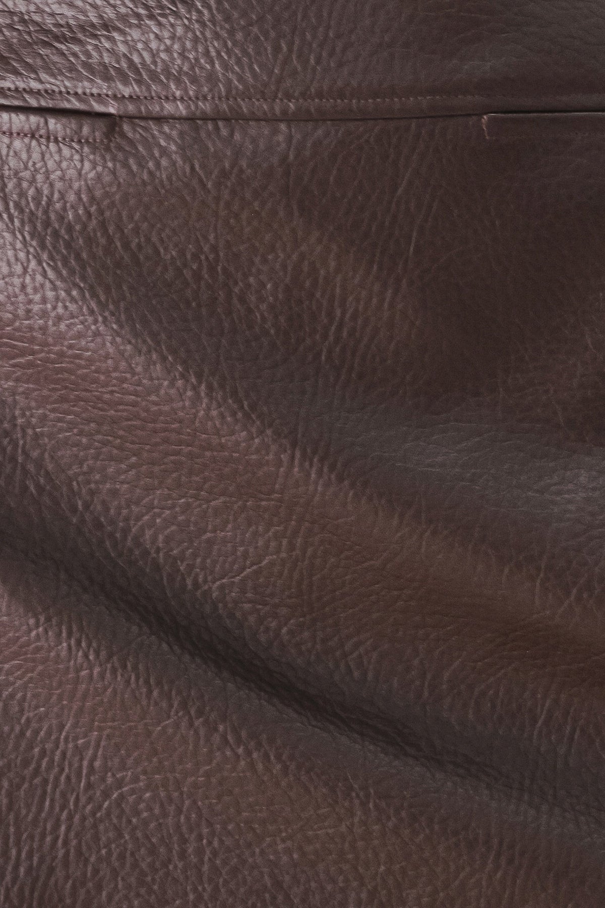 Dark Brown Faux Leather Mini Skort with Pebbled Texture and Side Zipper