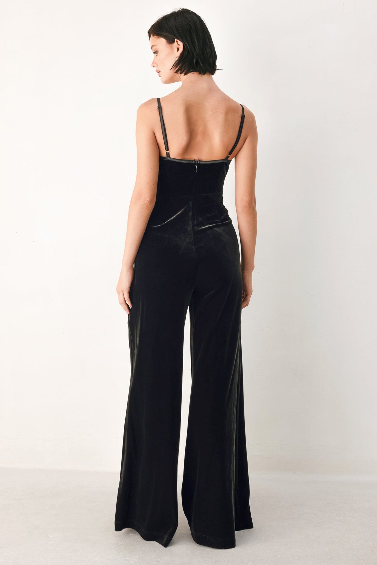Black Velvet Wide-Leg Jumpsuit with Sweetheart Neckline and Keyhole Detail