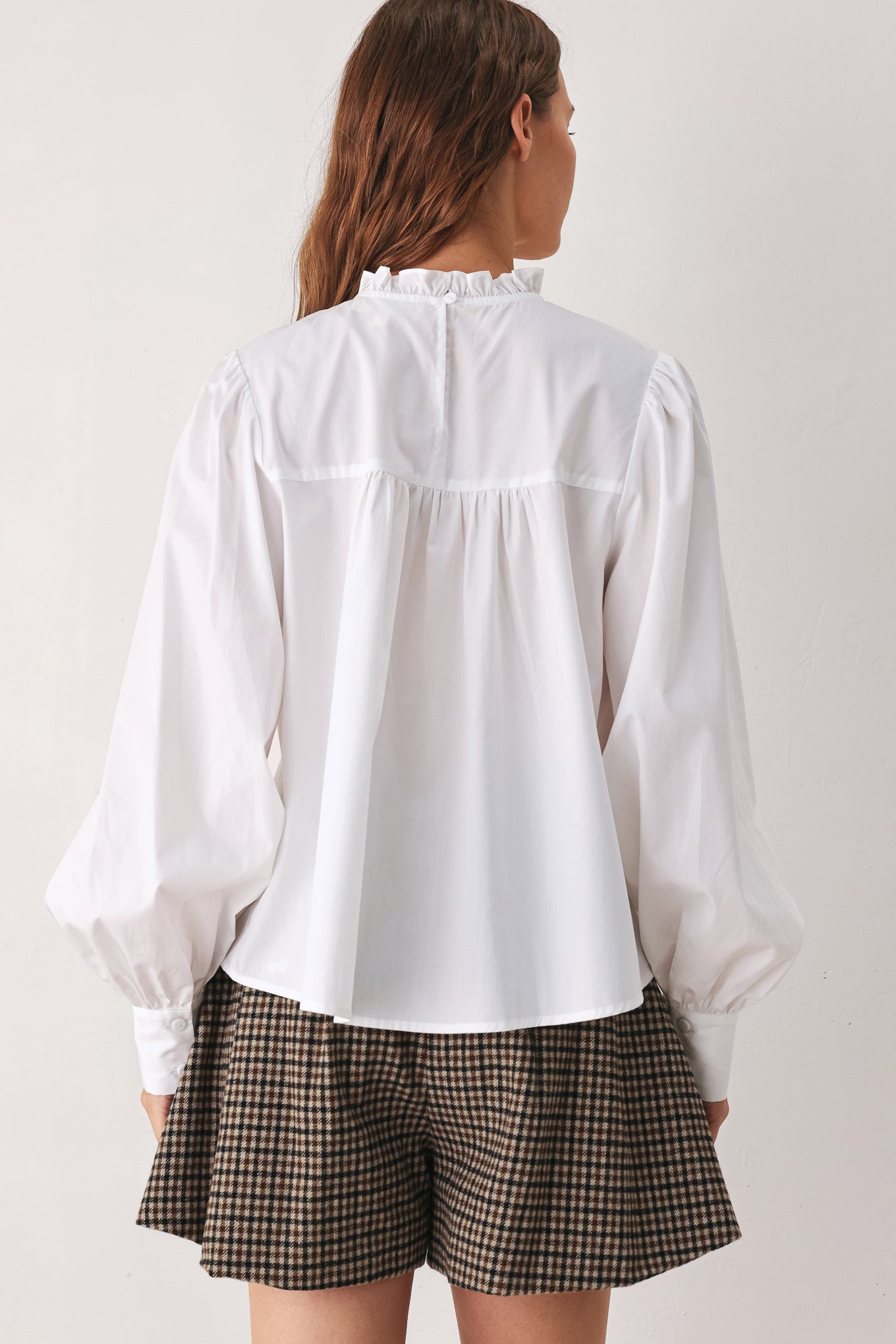 Vintage Ruffle Neck Long Sleeve Shirt