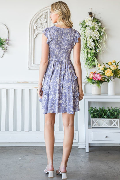 Floral Ruffle Trim Smocked Mini Dress for Women | Midi Dress | Ro + Ivy