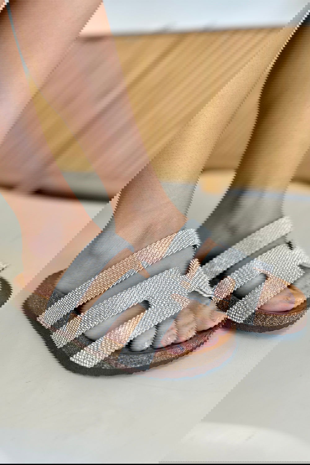 Forever Link Rhinestone Open Toe Sandals Trendy Sandals Outfit Idea for Women | Ro + Ivy