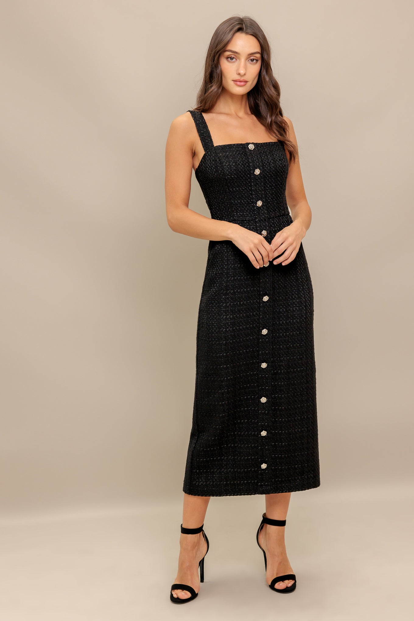 Tweed Pencil Midi Dress with Pockets Trendy Midi Dresses Outfit Idea for Women | Ro + Ivy