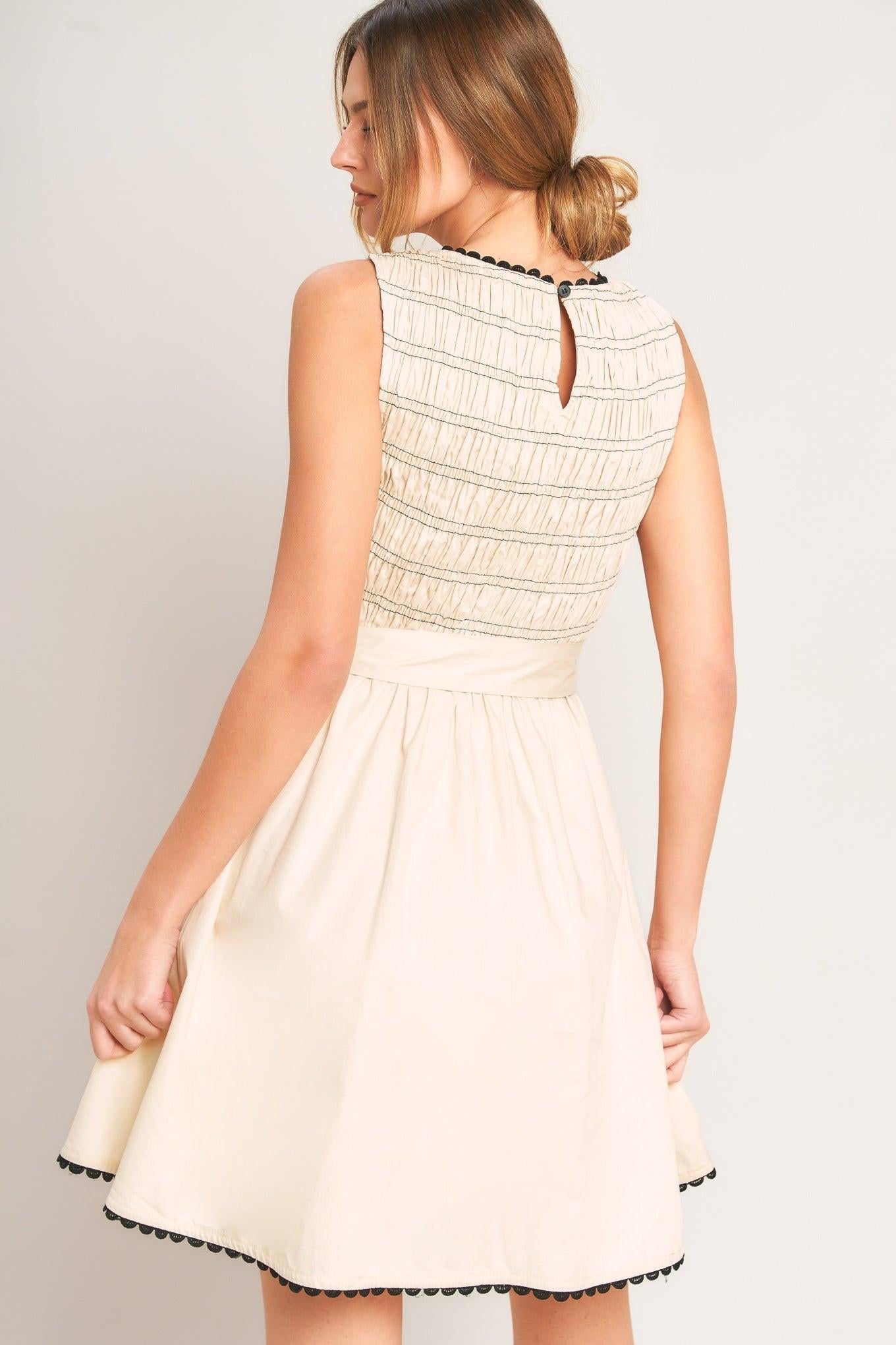 Smocked Bodice Mix Media Mini Dress