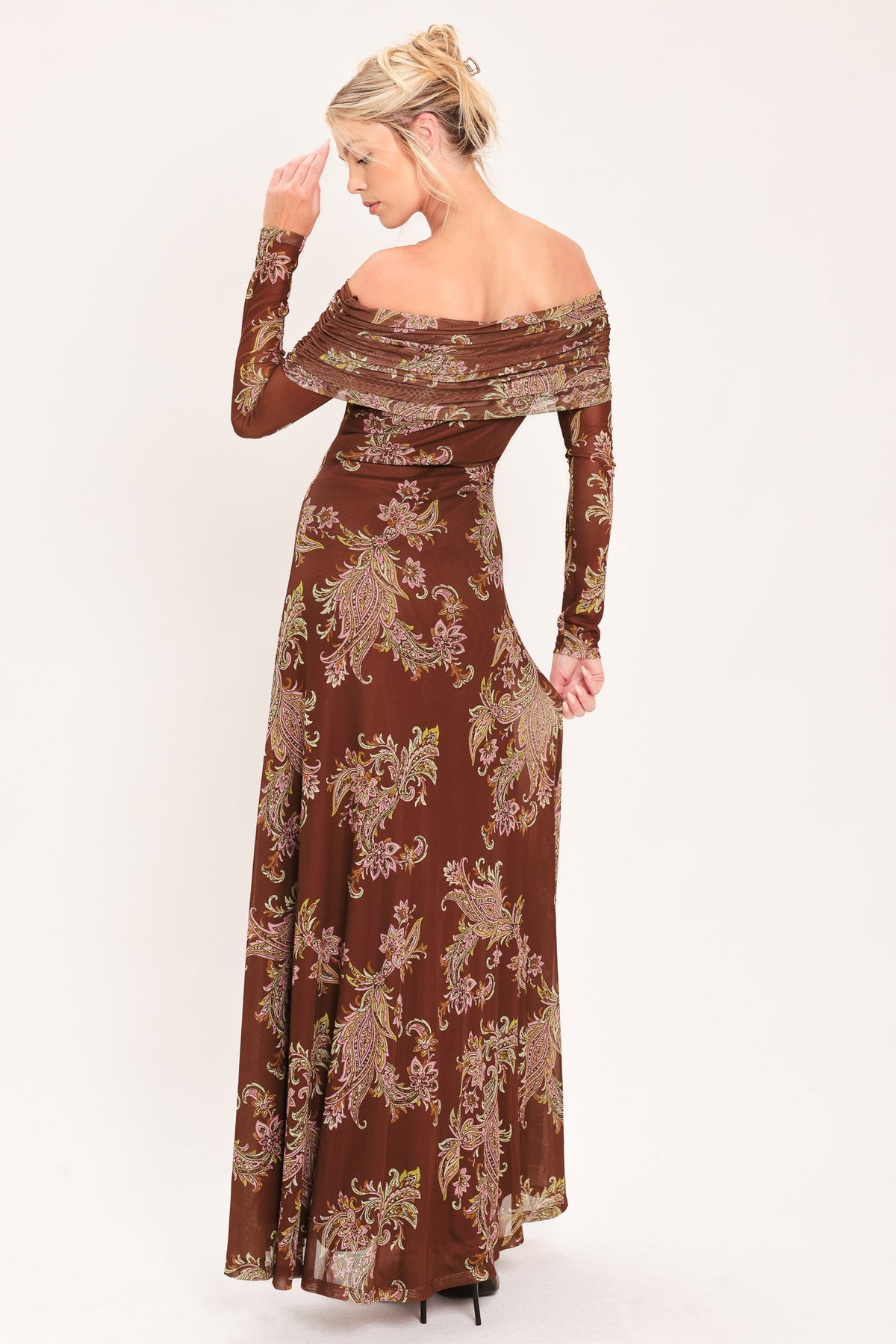 Floral Mesh Maxi Dress with Ruched Details
