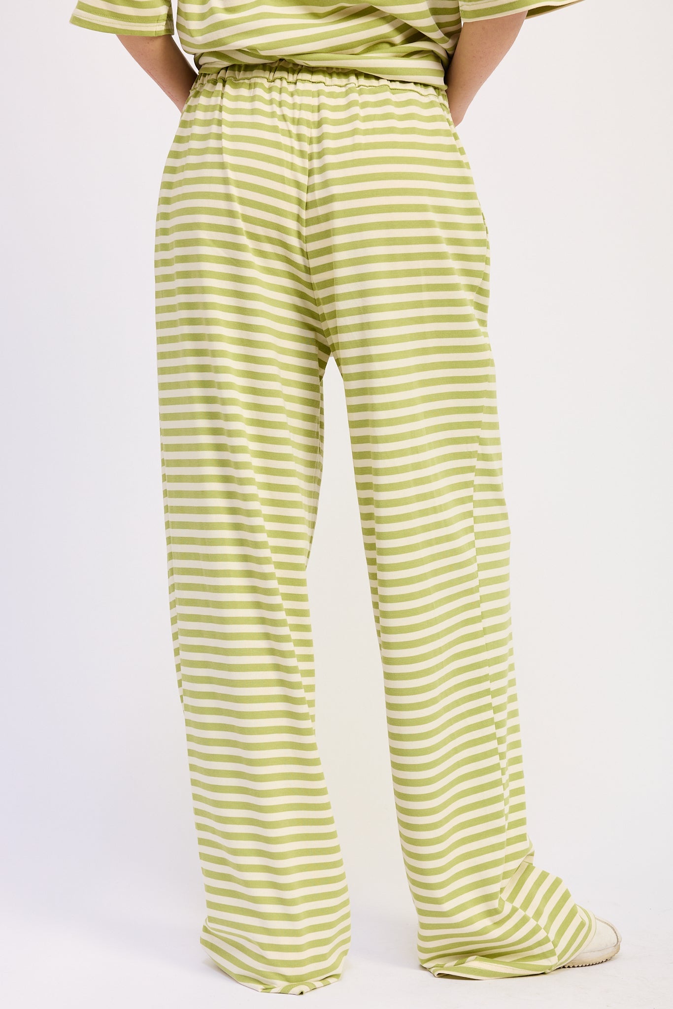 Striped Elastic Waistband Wide Leg Pants Cotton Blend Style