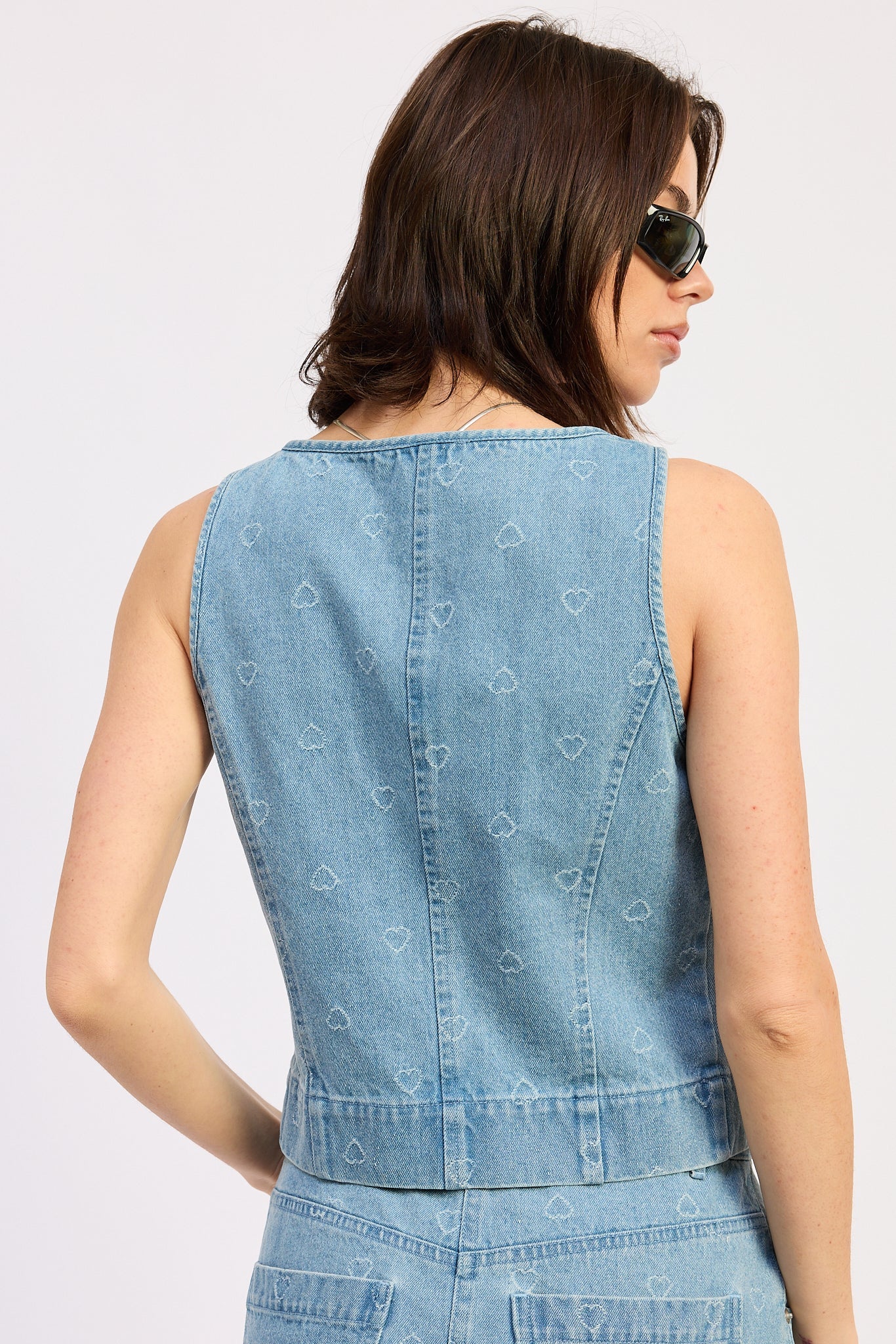 Sleeveless Denim Front Tie Top Cotton Viscose Blend Matching Set Style