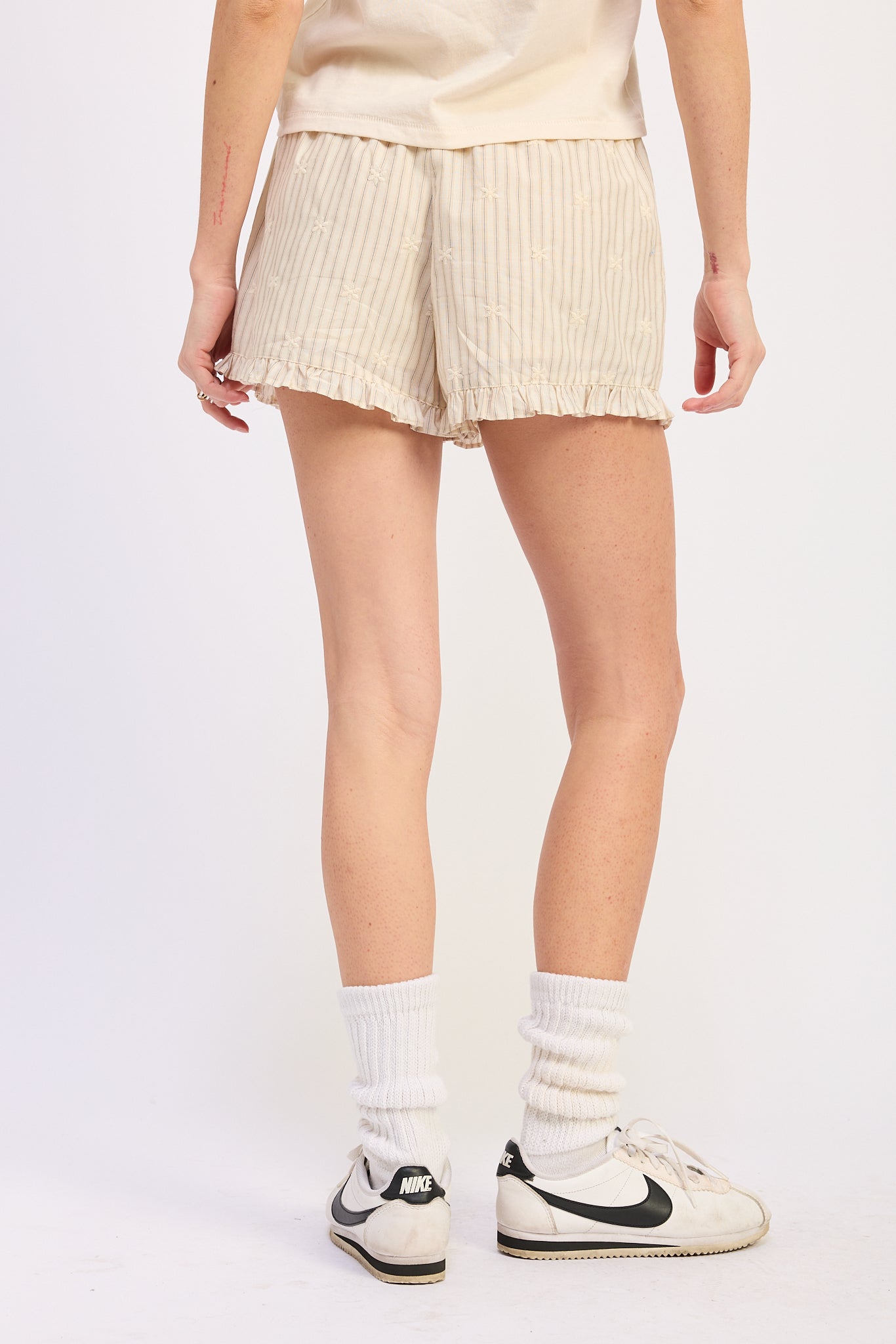 Striped Ruffle Detail Shorts 100% Cotton Lightweight Feminine Summer Style
