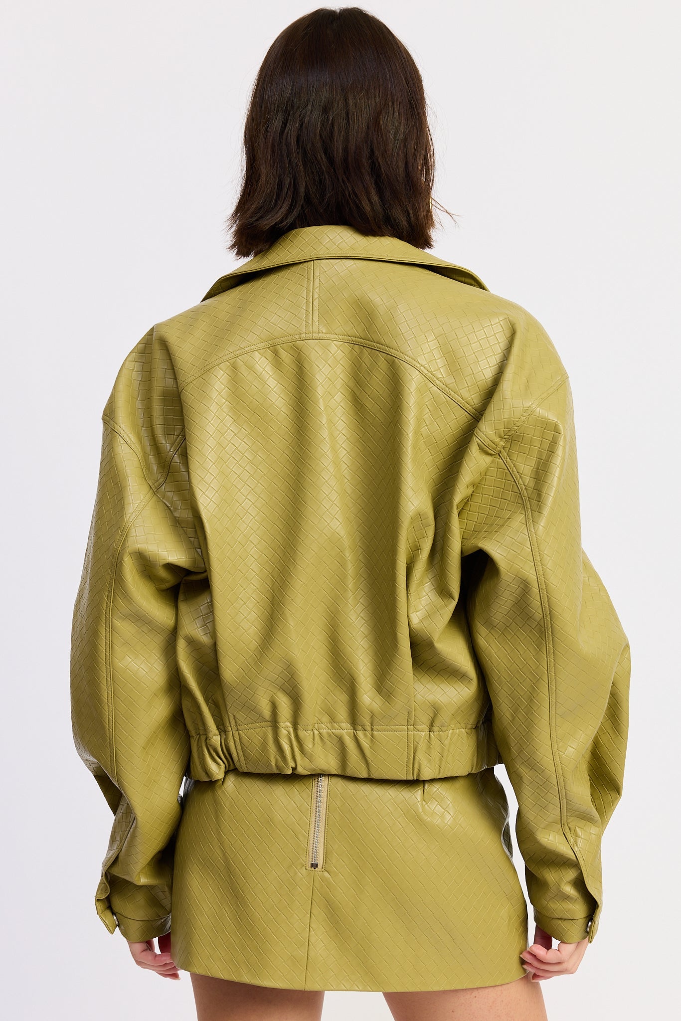 Cropped Collar Zipper Jacket — Cotton PU Matching Set Coordinating Style - Jackets