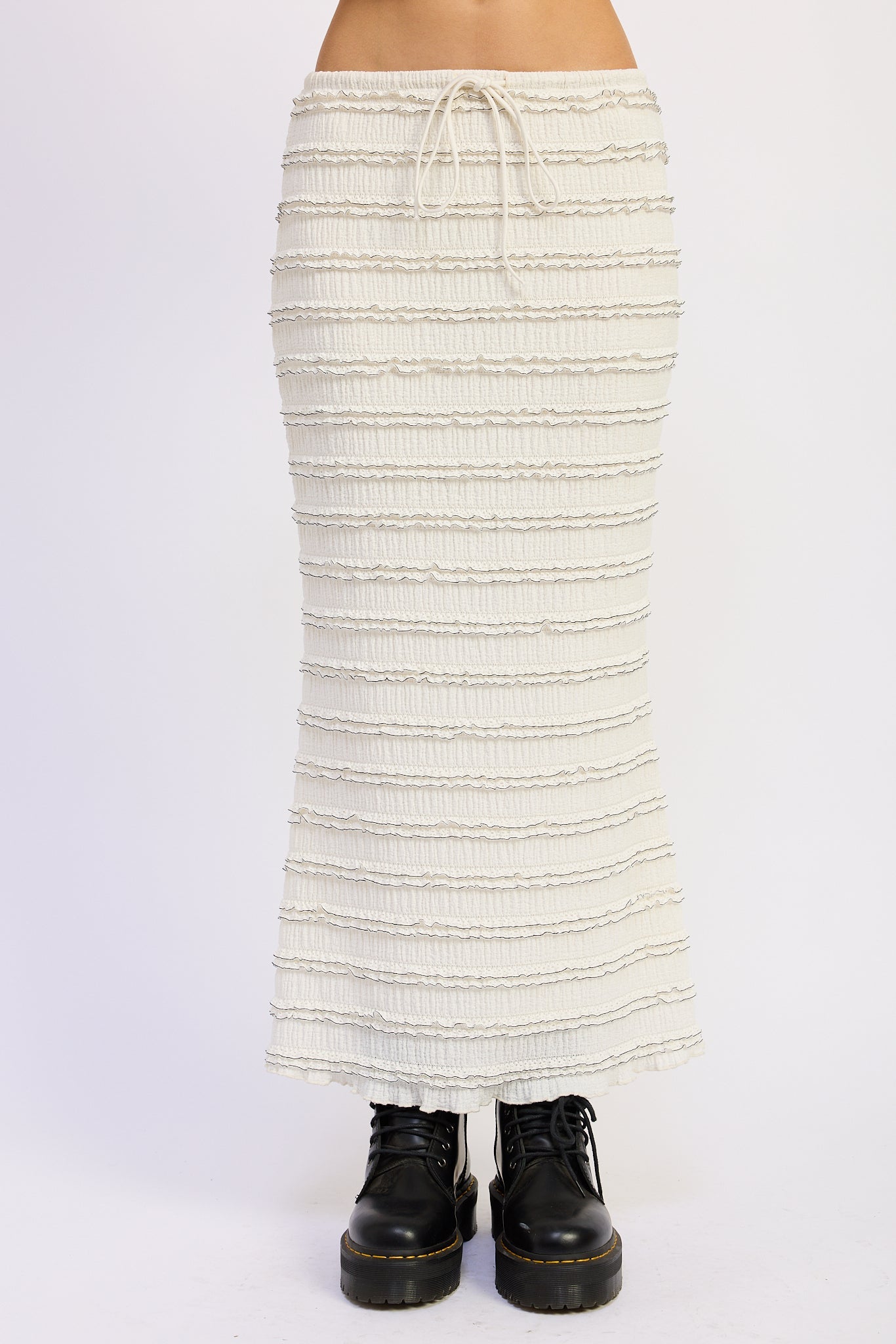 Low Rise Ruffle Maxi Skirt Polyester Spandex Flowy Style