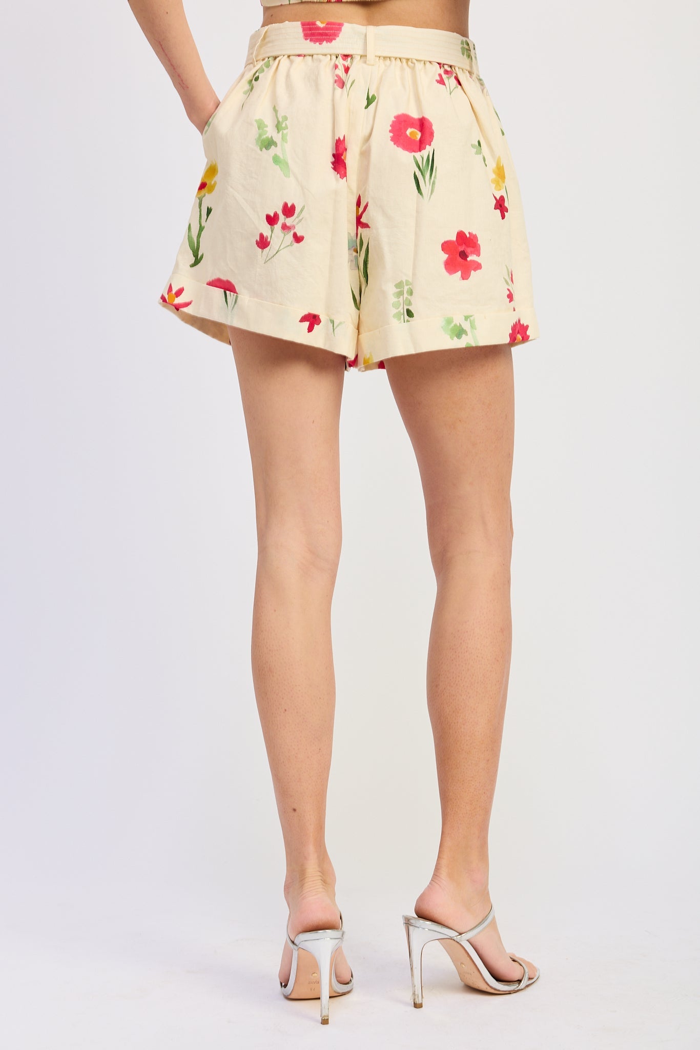 Cuffed Hem Belted Shorts Cotton Linen Blend Matching Set Summer Style
