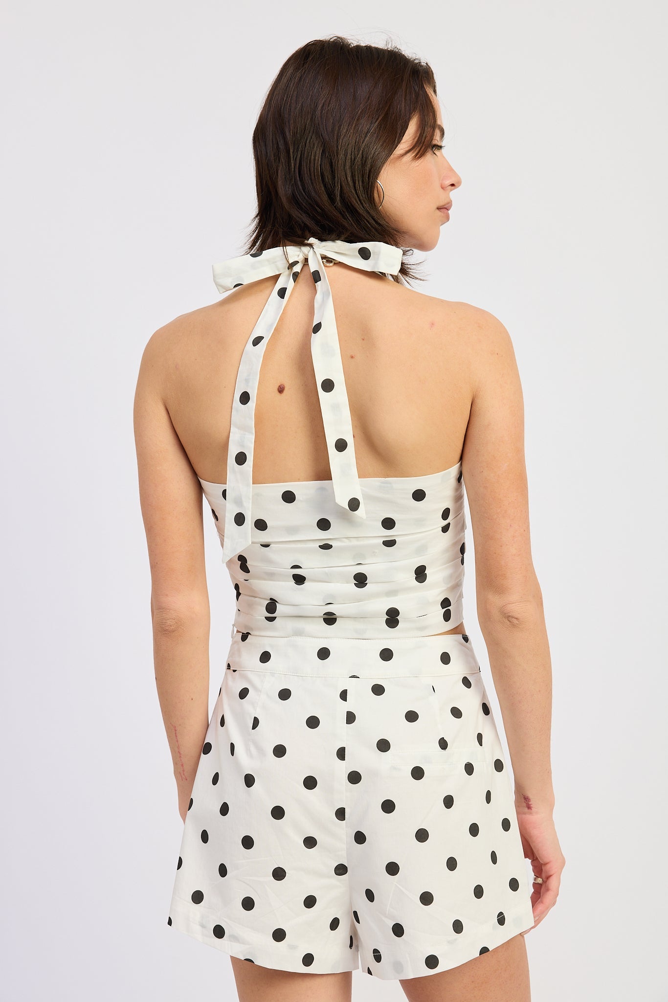 Square Neck Halter Top 100% Cotton Polka Dot Matching Set Style