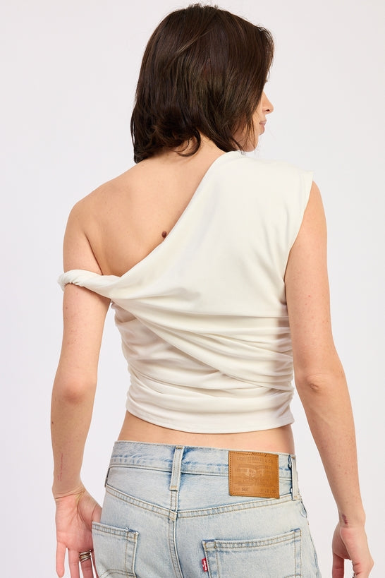 Asymmetrical Shoulder Twist Top Lyocell Spandex Blend Sleek Everyday Style