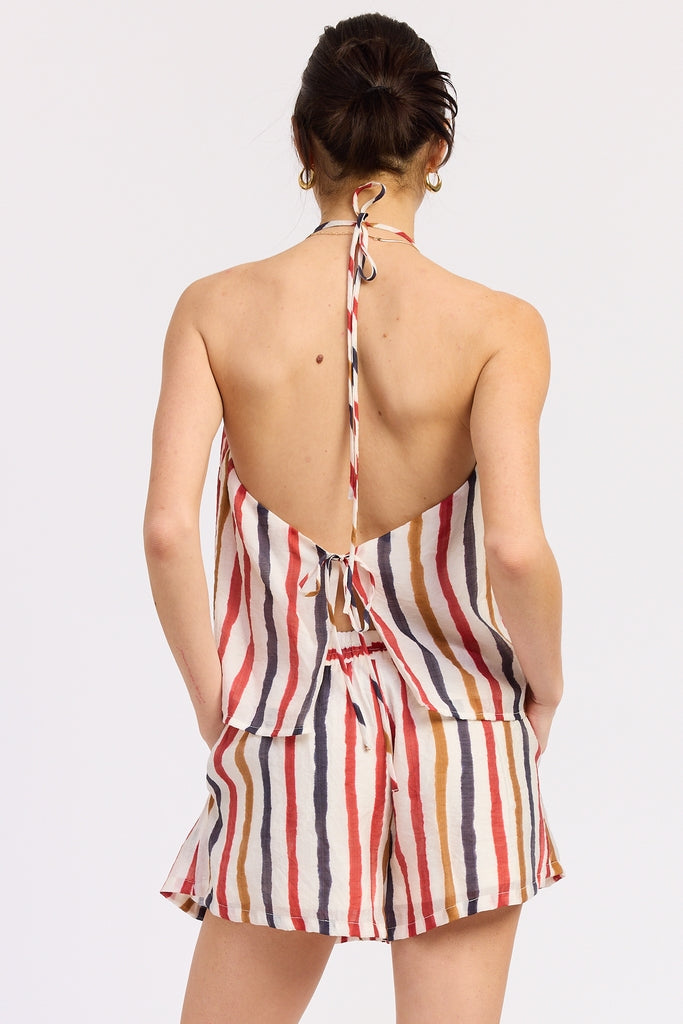 Striped Double Front Tie Rayon Matching Set Top Casual Coordinating Everyday Style
