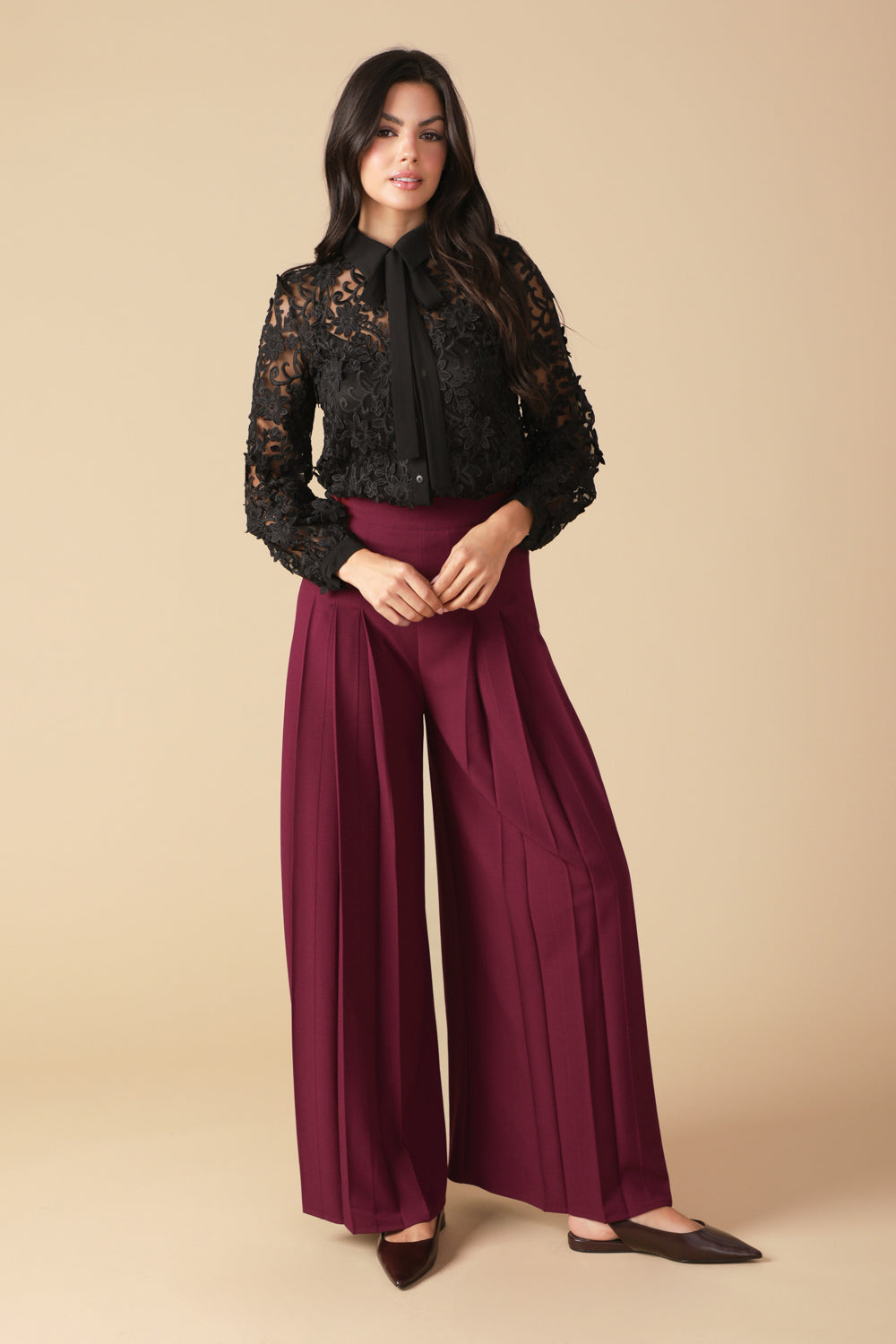 Dressy Lace Button Up Shirt with Bow Tie | Trendy Shirts Outfit Idea for Women by Ro + Ivy | Elevated Basics, Modern Comfort & Style