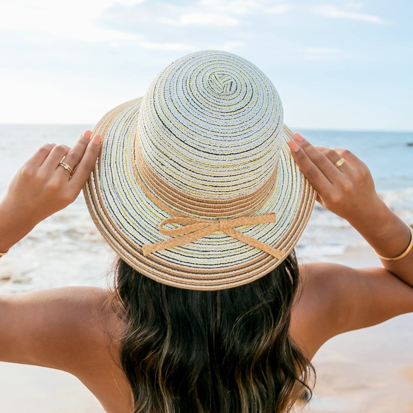 Multi-Stripe Bow Accent Sunhat - Yellow Straw Sunhat