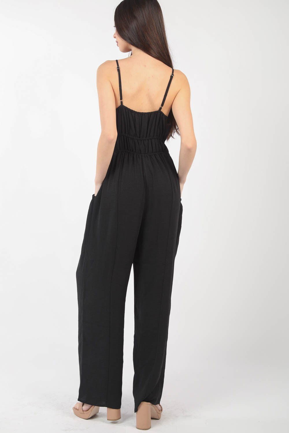 Pintuck Detail Woven Sleeveless Jumpsuit for Women - Ro + Ivy