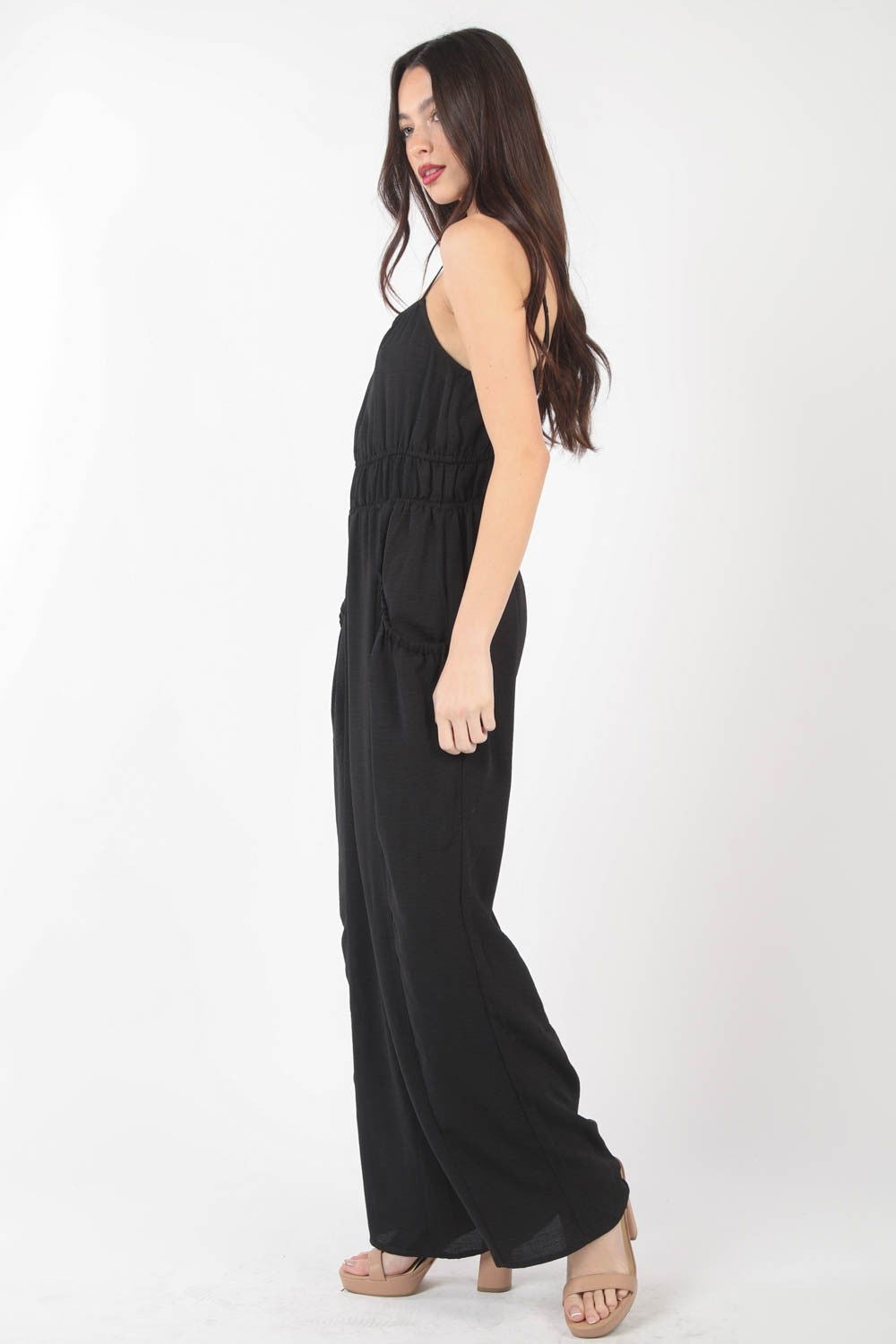 Pintuck Detail Woven Sleeveless Jumpsuit for Women - Ro + Ivy