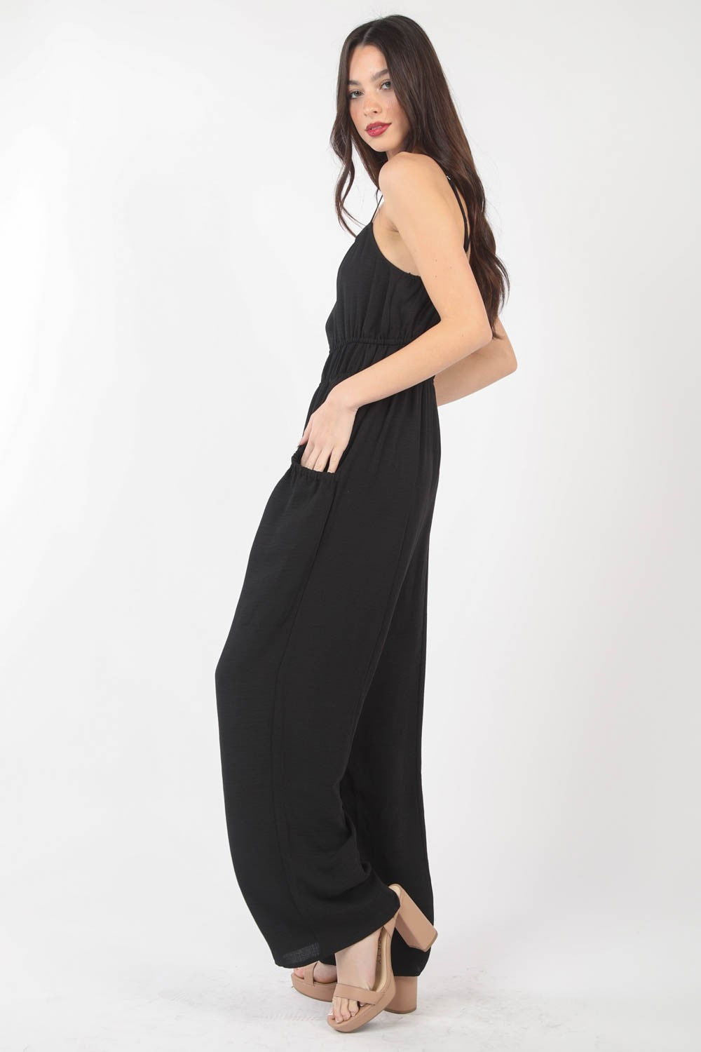Pintuck Detail Woven Sleeveless Jumpsuit for Women - Ro + Ivy
