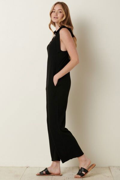 Rib Knit V-Neck Cross Back Jumpsuit for Women Trendy Jumpsuits Outfit Idea for Women | Ro + Ivy