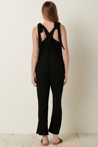 Rib Knit V-Neck Cross Back Jumpsuit for Women Trendy Jumpsuits Outfit Idea for Women | Ro + Ivy