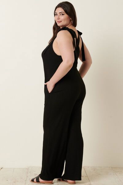 Rib Knit V-Neck Cross Back Jumpsuit for Women Trendy Jumpsuits Outfit Idea for Women | Ro + Ivy