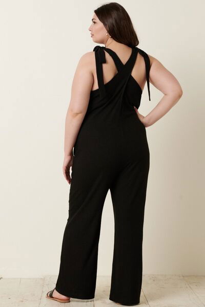 Rib Knit V-Neck Cross Back Jumpsuit for Women Trendy Jumpsuits Outfit Idea for Women | Ro + Ivy