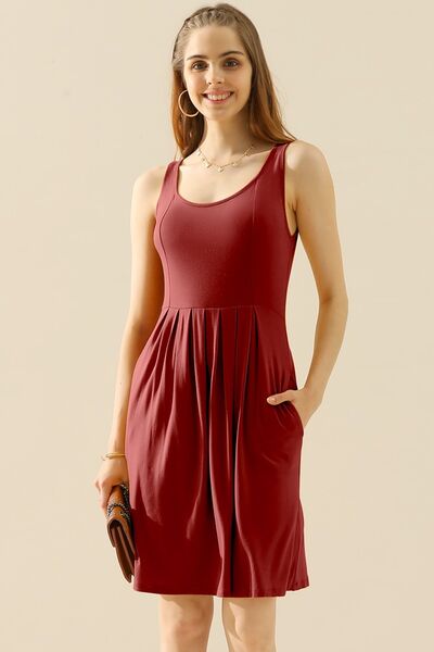 Size Inclusive Round Neck Ruched Sleeveless Dress with Pockets for Women | Mini Dresses | Ro + Ivy