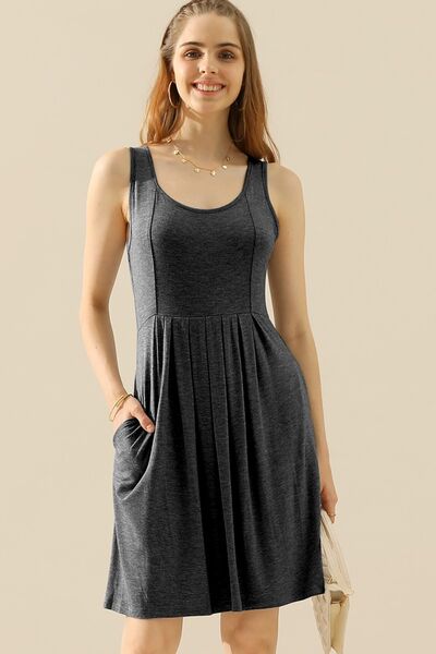 Size Inclusive Round Neck Ruched Sleeveless Dress with Pockets for Women | Mini Dresses | Ro + Ivy