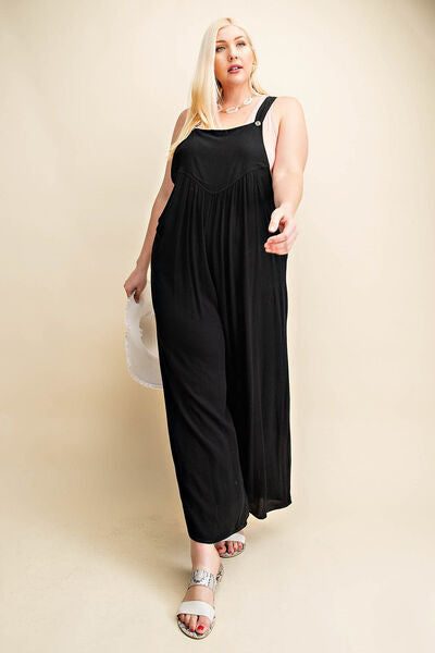 Size Inclusive Sleeveless Ruched Wide Leg Overalls for Women | Jumpsuits | Ro + Ivy