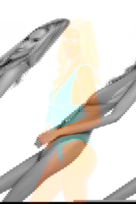 Solid Halter Bow Tie Front One Piece Swimsuit - Ro + Ivy