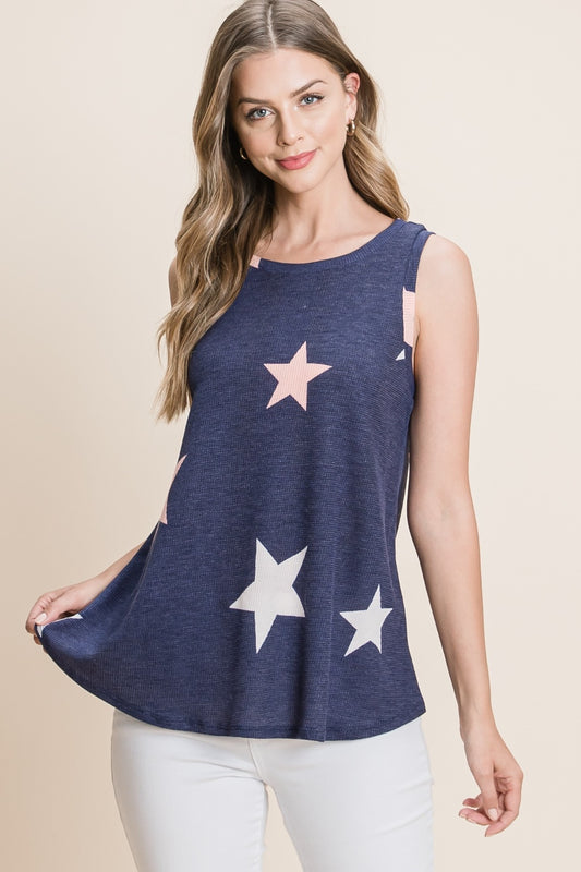 Star Print Round Neck Tank Top for Women in Navy | Tank Top | Ro + Ivy