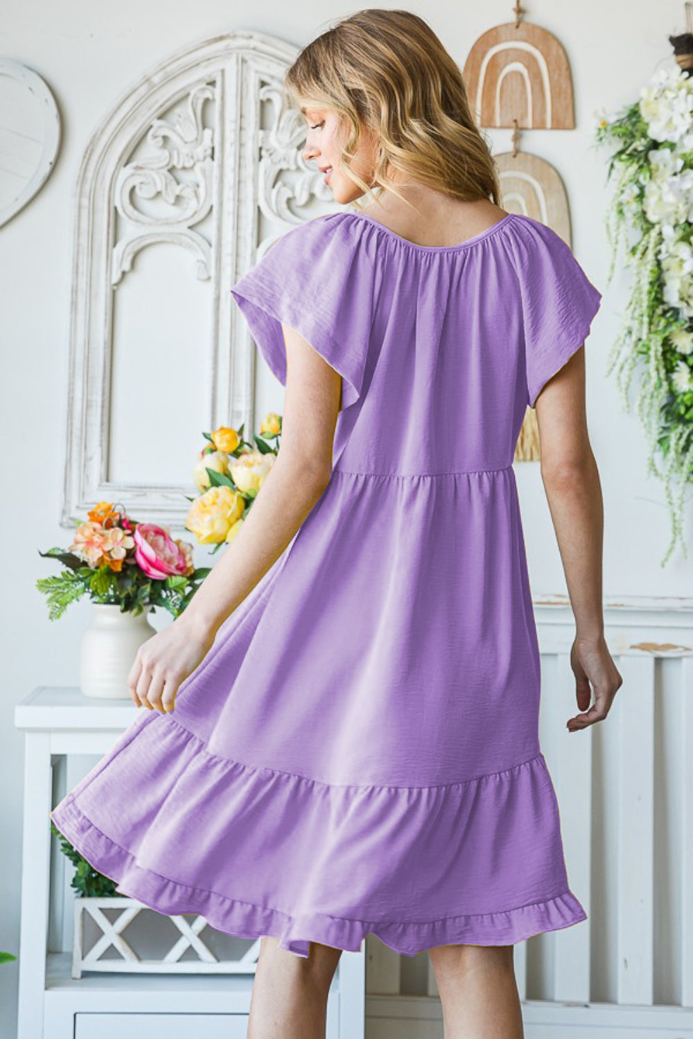 Texture Ruffle Hem Short Sleeve Dress for Women | Mini Dress | Ro + Ivy