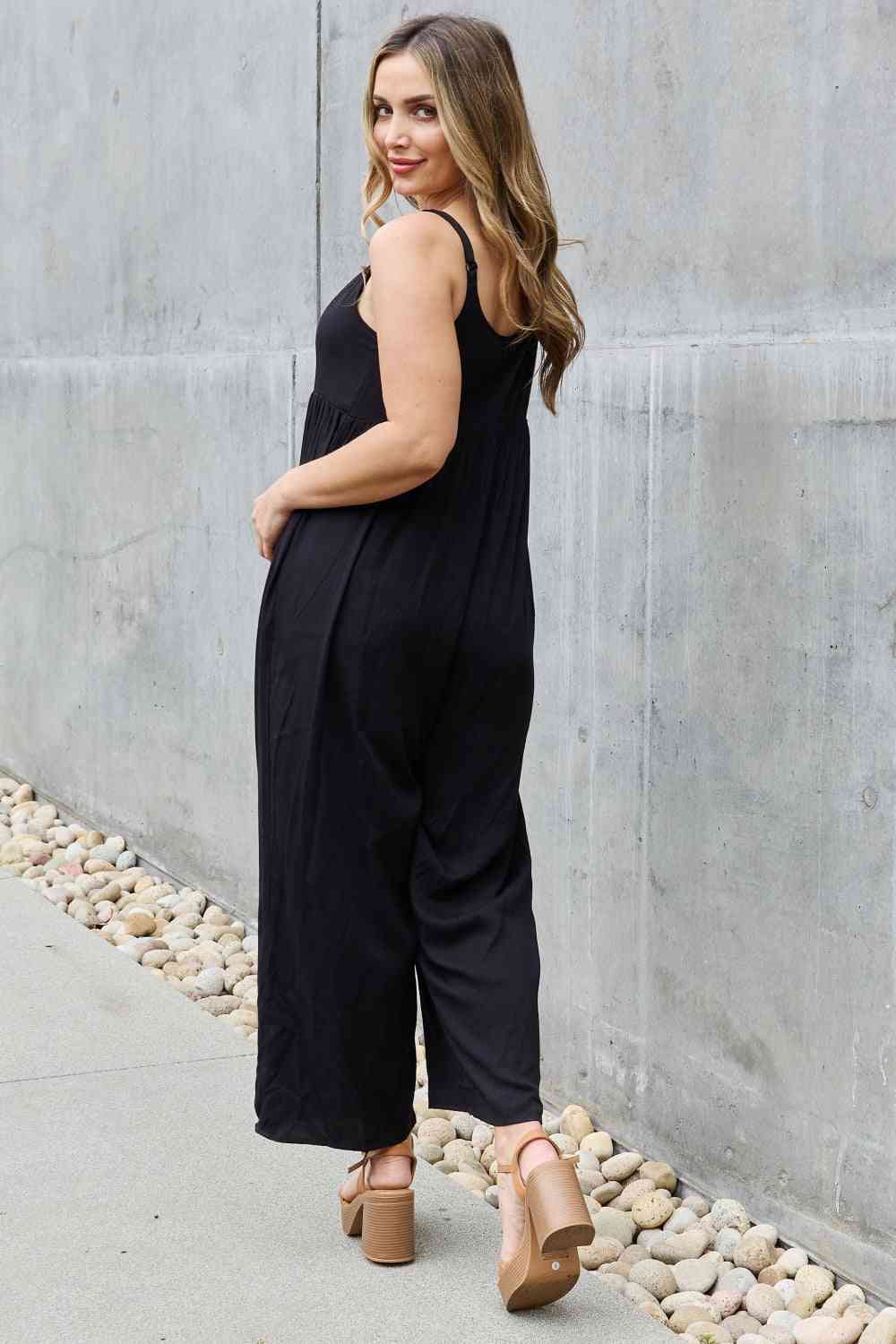 Women's Button Down Wide Leg Jumpsuit in Black | Jumpsuits | Ro + Ivy