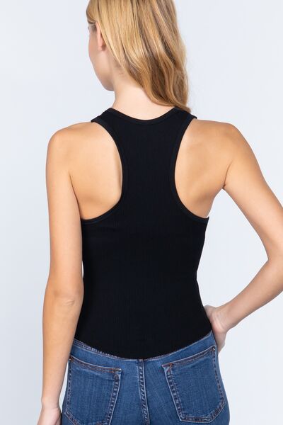 Women's Size Inclusive Basic Ribbed Round Neck Racerback Seamless Tank | Tank Top | Ro + Ivy