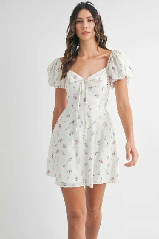 Floral Print Puff Sleeve Mini Dress – outfit idea for women | Ro + Ivy