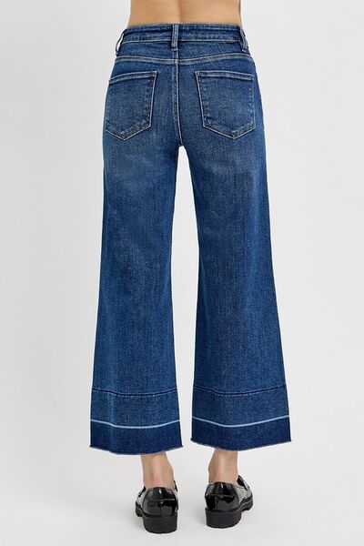 Full Size Tummy Control High Rise Crop Wide Hem Jeans Plus Size Trendy Jeans Outfit Idea for Women | Ro + Ivy