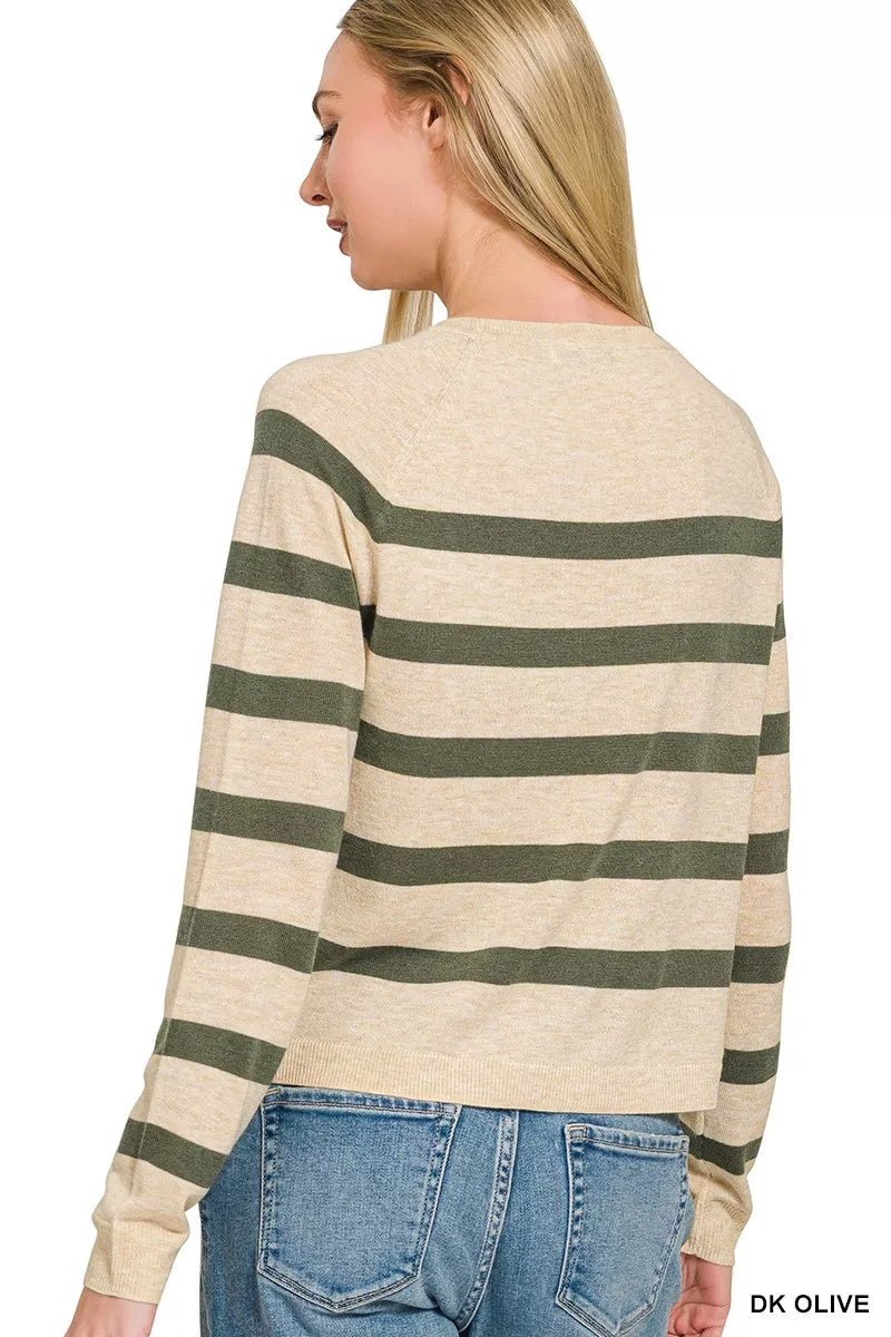 Lightweight Wool Blend Striped Round Neck Pullover Sweater — Soft Warm Timeless Everyday Style - Sweaters
