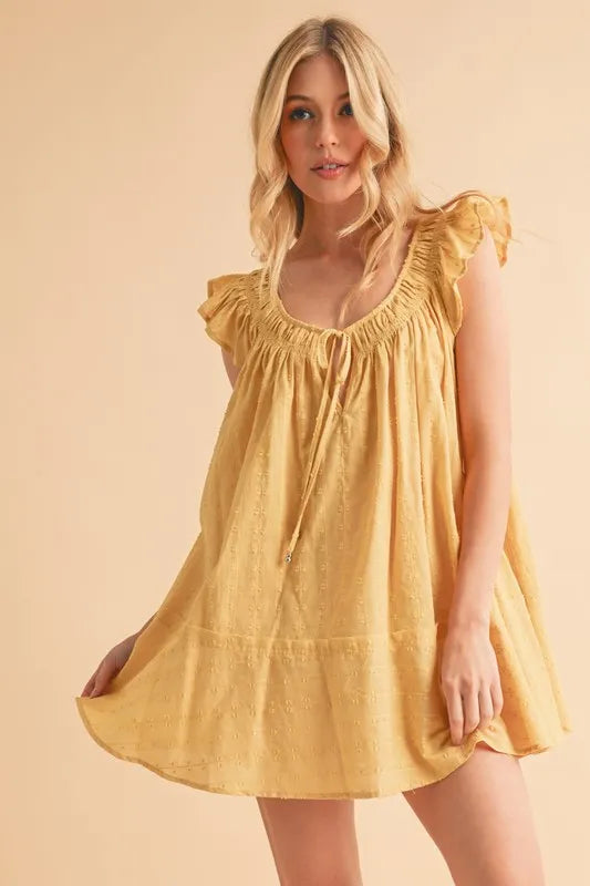 Ruffled Cap Sleeve Cotton Tunic Mini Dress – outfit idea for women | Ro + Ivy
