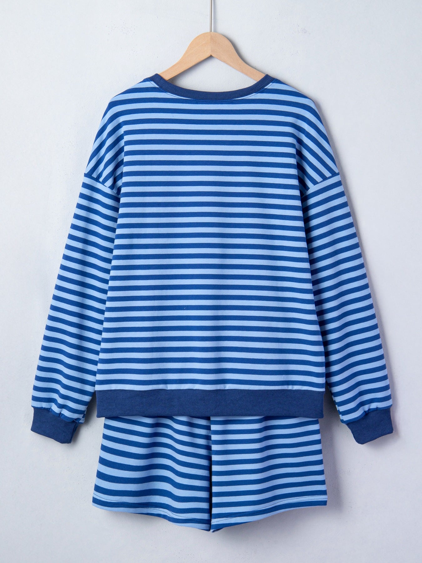 Women's Striped Drop Shoulder Pullover and Elastic Waist Shorts Set - Matching Sets