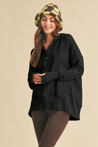 Half Snap Dropped Shoulder Hoodie - Ro + Ivy