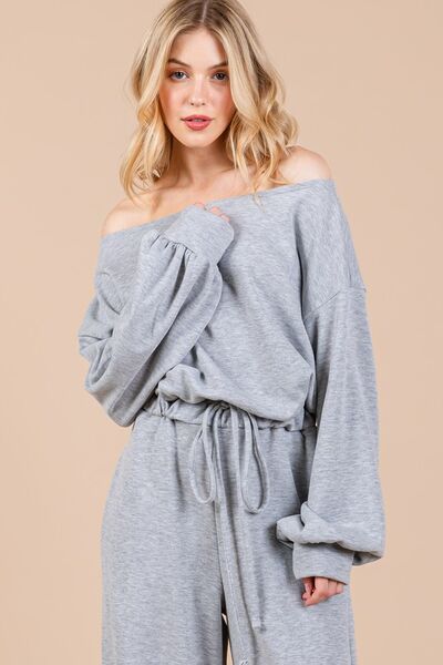 Boat Neck Long Sleeve Drawstring Jumpsuit - Ro + Ivy