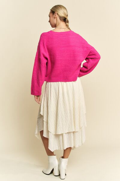 Diamond Cable Pattern Drop Shoulder Sweater in Pink - Ro + Ivy