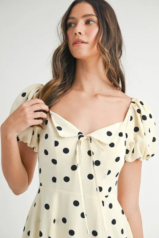 Ka Dot Puff Sleeve Midi Dress – outfit idea for women | Ro + Ivy