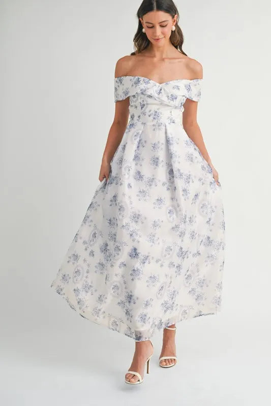 Floral Printed Off Shoulder Maxi Dress – outfit idea for women | Ro + Ivy