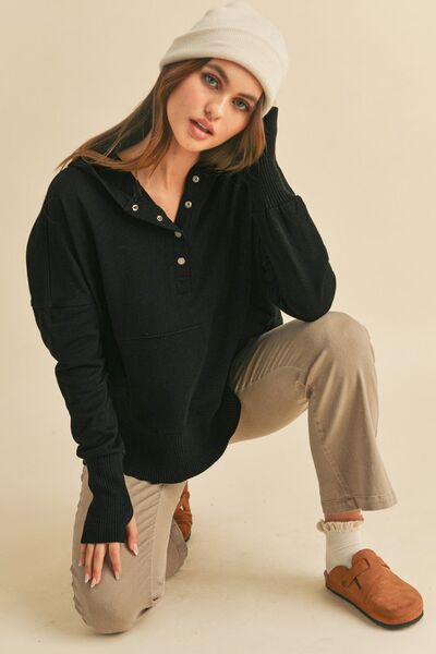 Half Snap Dropped Shoulder Hoodie - Ro + Ivy