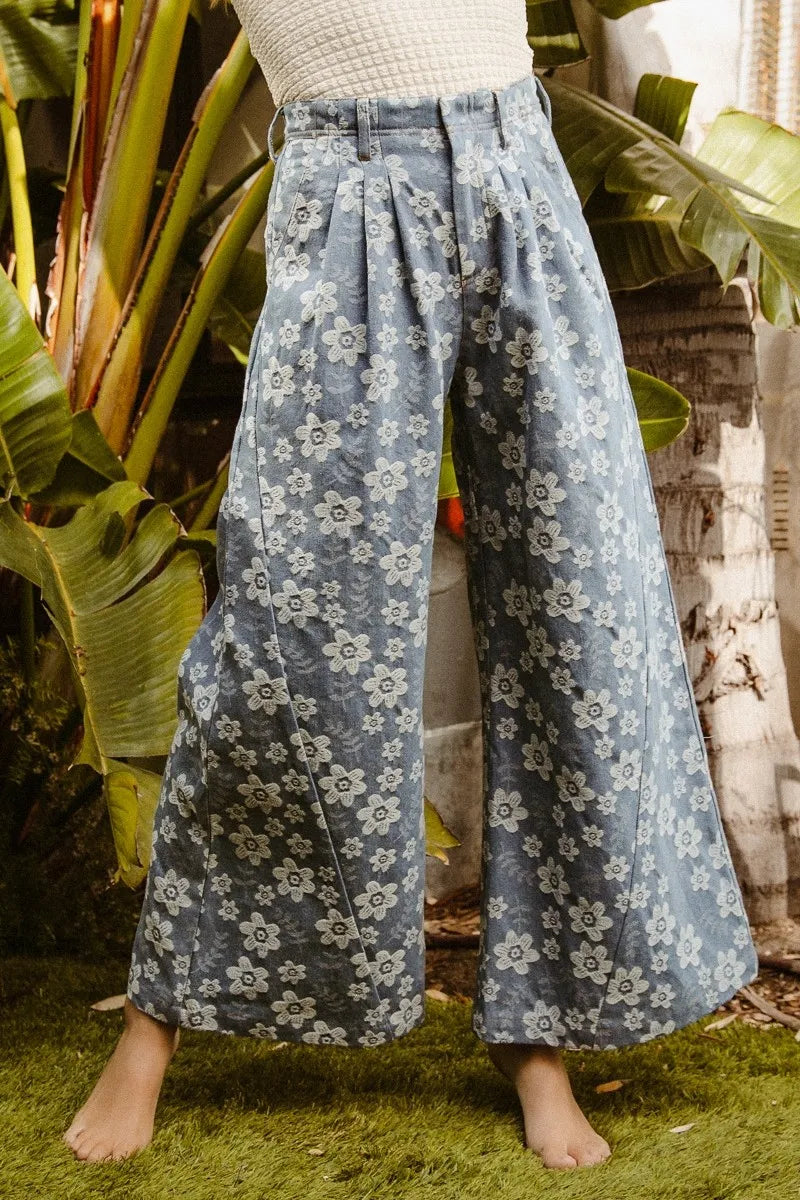 Floral Texture Wide Leg Jeans – outfit idea for women | Ro + Ivy