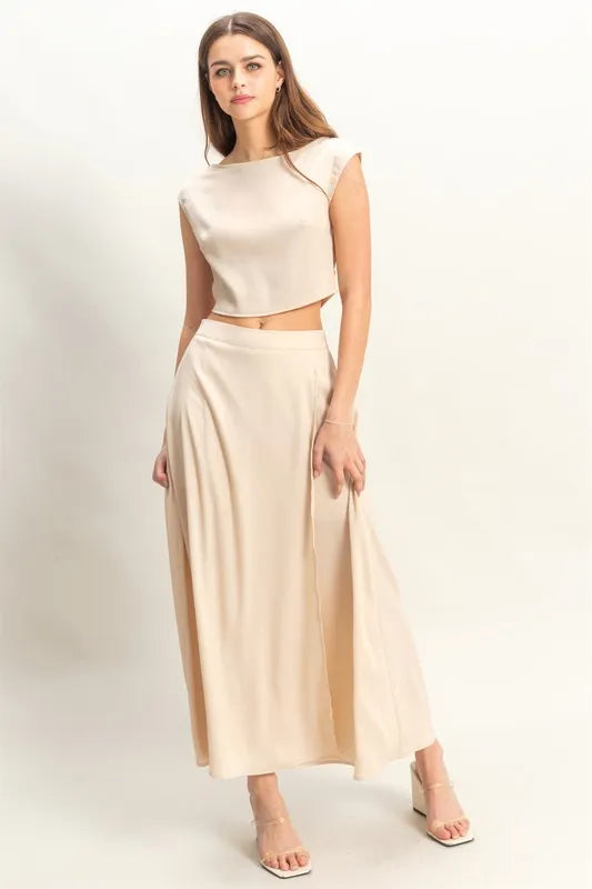 Sleeveless Top and Maxi Skirt Set – CHAMPAGNE outfit idea for women | Ro + Ivy