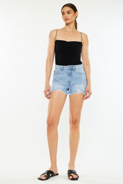 Raw Hem Distressed High Waist Denim Shorts - Ro + Ivy