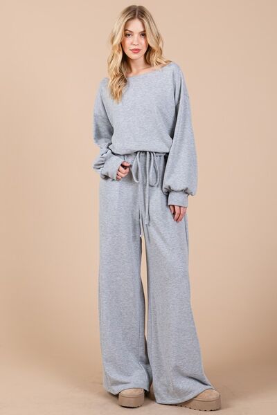 Boat Neck Long Sleeve Drawstring Jumpsuit - Ro + Ivy