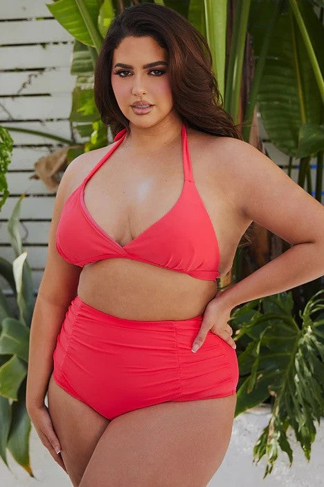 Two Piece High Waist with Ruched Front Swimsuit – outfit idea for women | Ro + Ivy